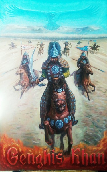 Картина воин Чингисхан с одним мечом