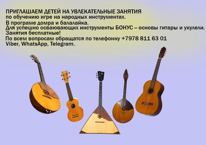 Уроки игры на музыкальных инструментах ( домра, гитара, балалайка, укулеле)